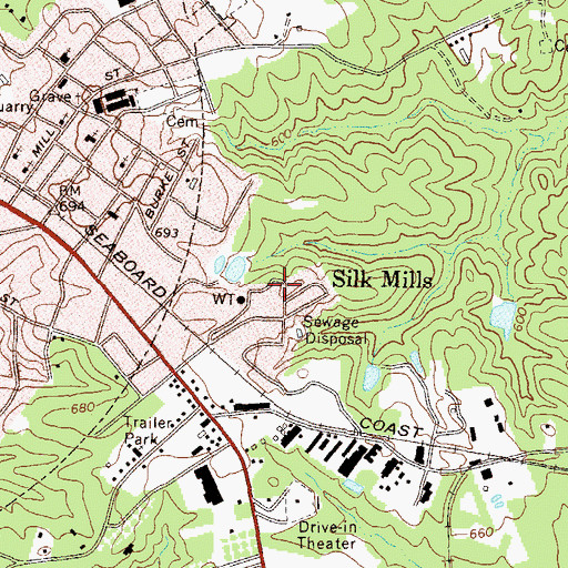 Topographic Map of Silk Mills, GA