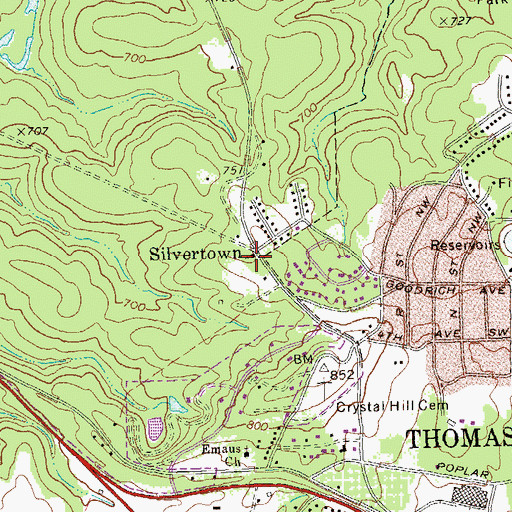 Topographic Map of Silvertown, GA