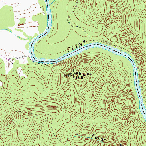 Topographic Map of Singers Hill, GA
