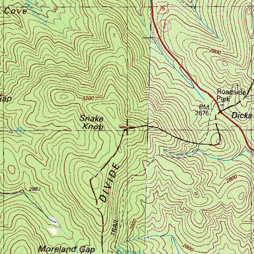 Topographic Map of Snake Knob, GA