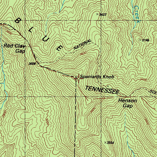 Topographic Map of Spaniards Knob, GA