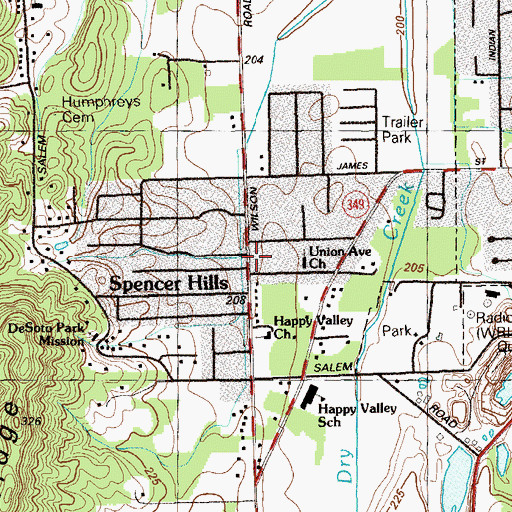 Topographic Map of Spencer Hills, GA