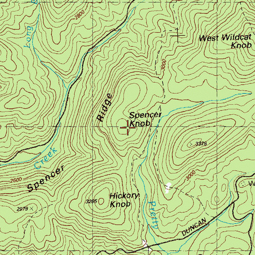 Topographic Map of Spencer Knob, GA