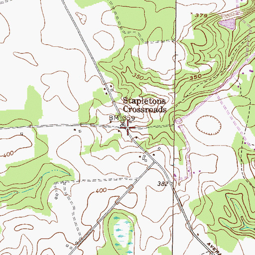 Topographic Map of Stapletons Crossroads, GA