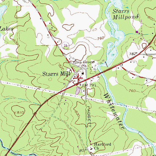 Topographic Map of Starrs Mill, GA