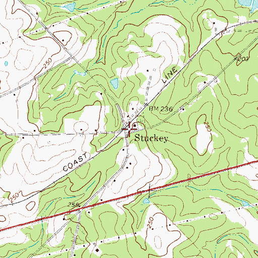 Topographic Map of Stuckey, GA