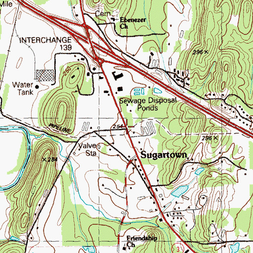 Topographic Map of Sugartown, GA