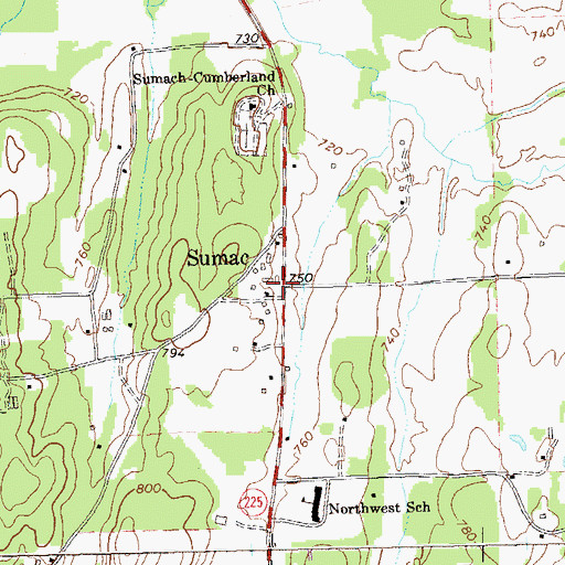 Topographic Map of Sumac, GA