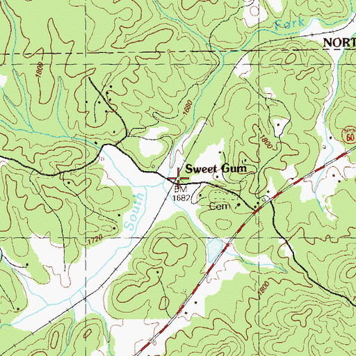 Topographic Map of Sweet Gum, GA