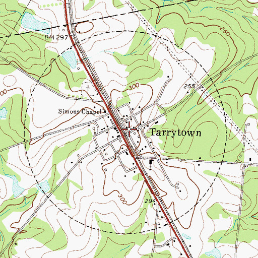 Topographic Map of Tarrytown, GA