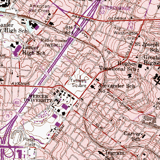 Topographic Map of Tattnall Square, GA