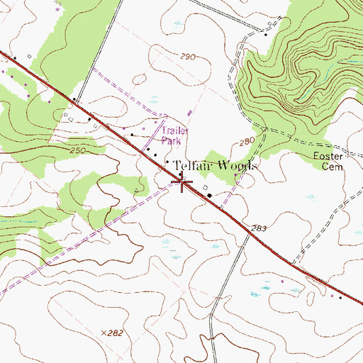 Topographic Map of Telfair Woods, GA