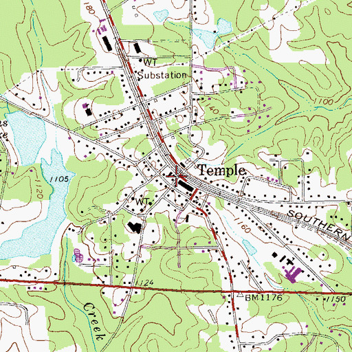 Topographic Map of Temple, GA