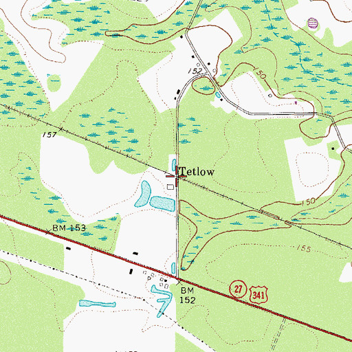 Topographic Map of Tetlow, GA