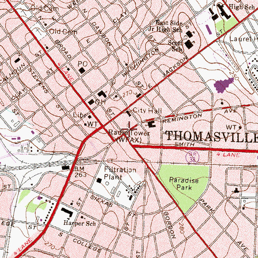 Topographic Map of Thomasville, GA