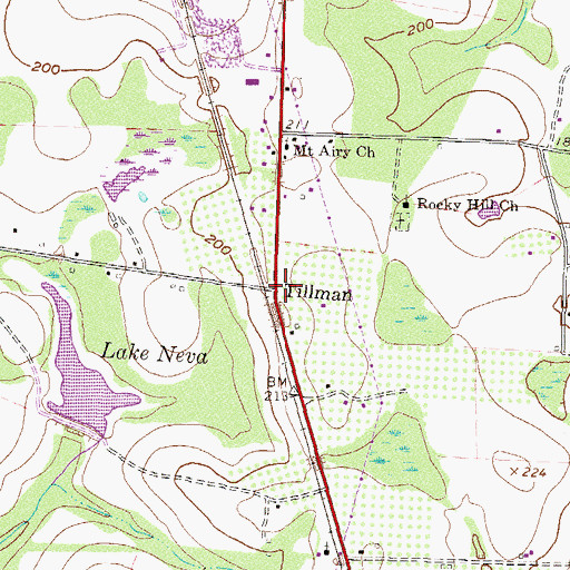 Topographic Map of Tillman, GA
