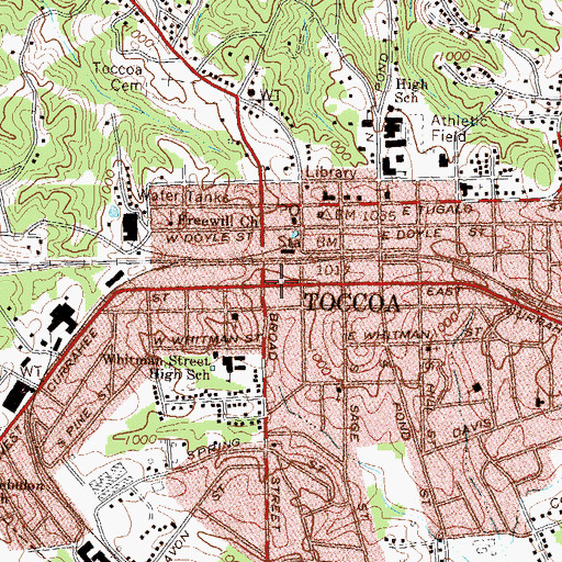 Topographic Map of Toccoa, GA