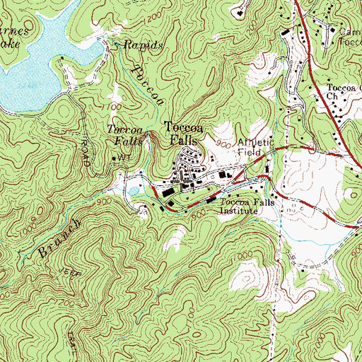 Topographic Map of Toccoa Falls, GA