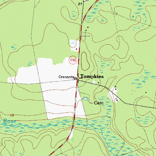 Topographic Map of Tompkins, GA