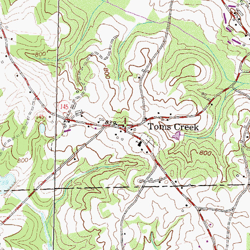 Topographic Map of Toms Creek, GA
