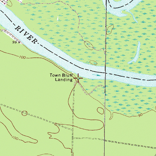Topographic Map of Town Bluff Landing, GA