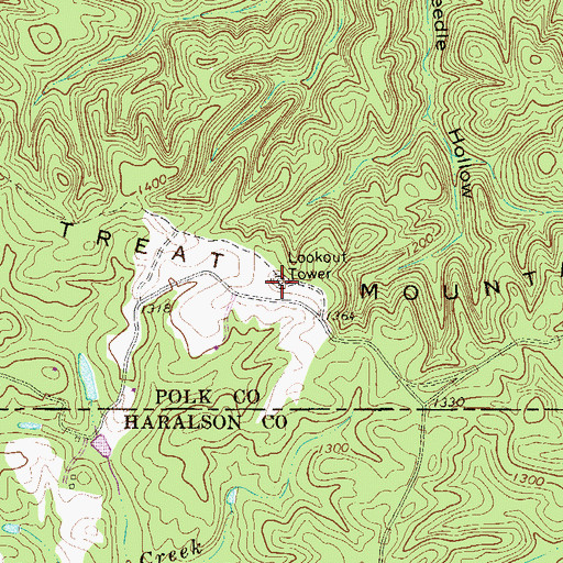 Topographic Map of Treat Mountain, GA