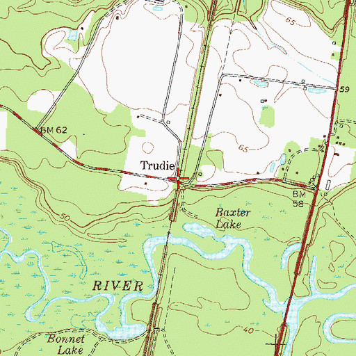 Topographic Map of Trudie, GA