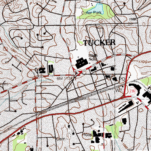 Topographic Map of Tucker, GA