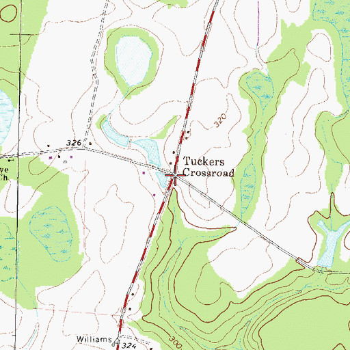 Topographic Map of Tuckers Crossroad, GA