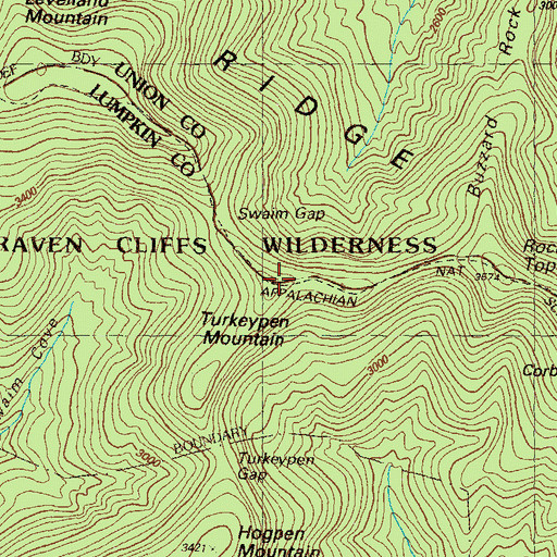 Topographic Map of Turkeypen Mountain, GA