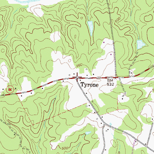 Topographic Map of Tyrone, GA