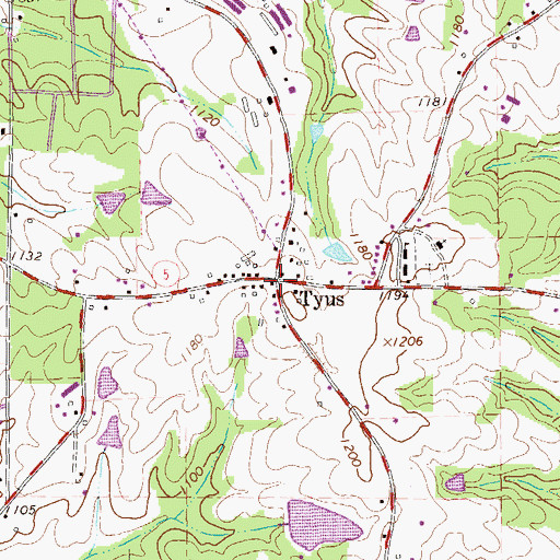 Topographic Map of Tyus, GA
