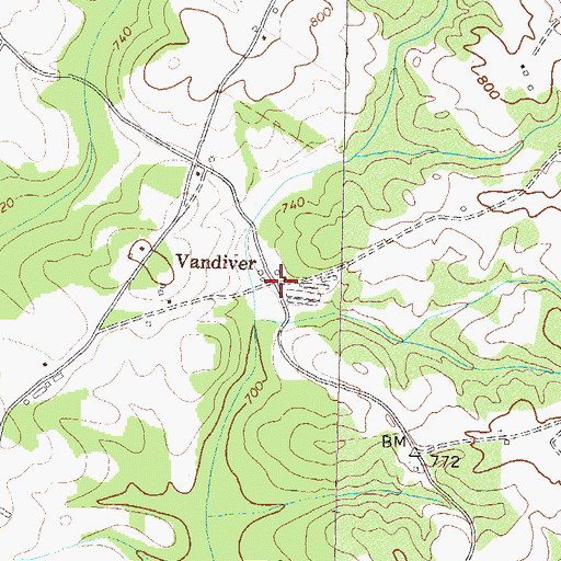 Topographic Map of Vandiver, GA