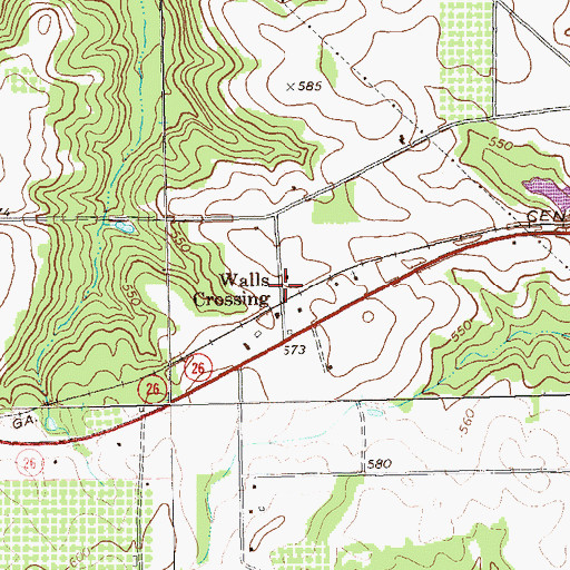 Topographic Map of Walls Crossing, GA