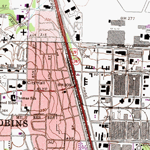 Topographic Map of Warner Robins, GA