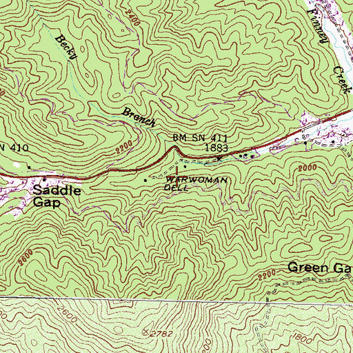 Topographic Map of Warwoman Dell Picnic Grounds, GA
