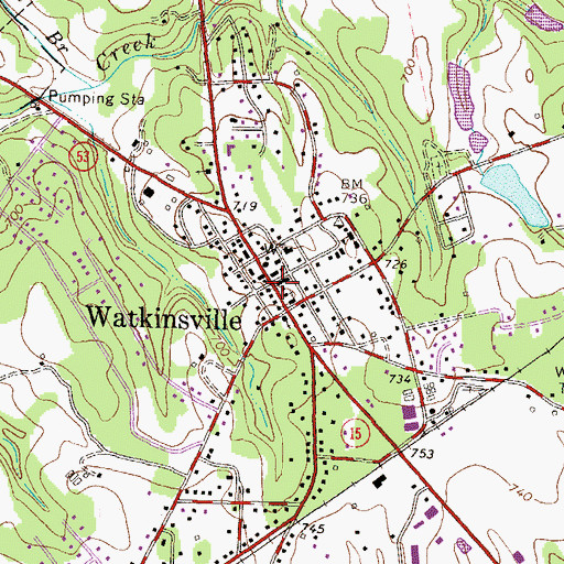 Topographic Map of Watkinsville, GA