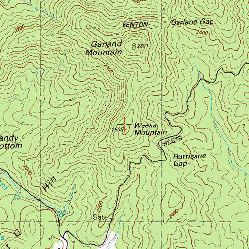 Topographic Map of Weeks Mountain, GA