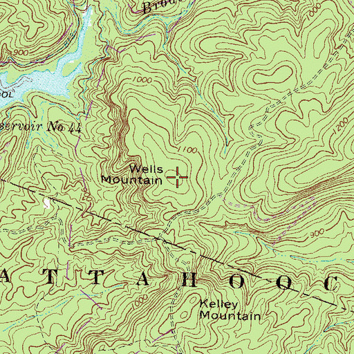 Topographic Map of Wells Mountain, GA