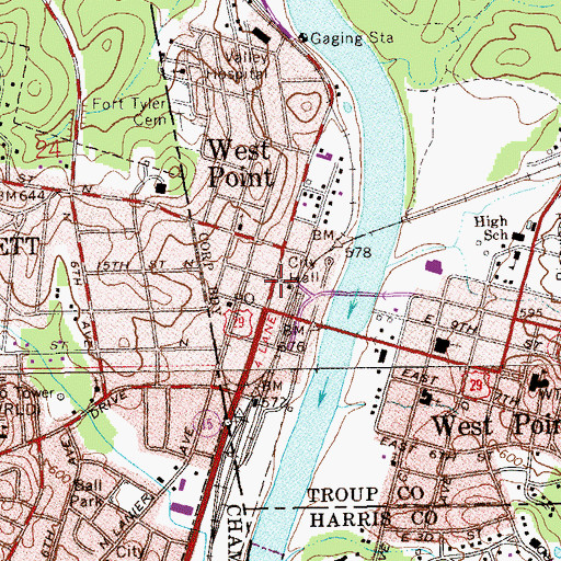 Topographic Map of West Point, GA