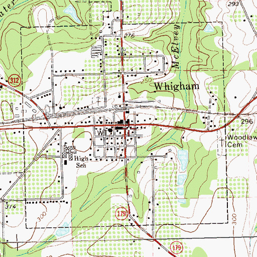 Topographic Map of Whigham, GA