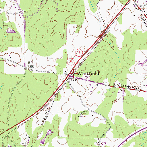 Topographic Map of Whitfield, GA