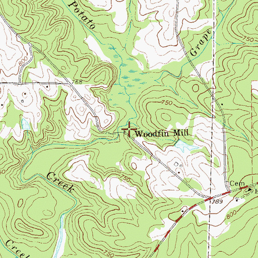 Topographic Map of Woodfin Mill, GA