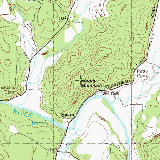 Topographic Map of Woody Mountain, GA