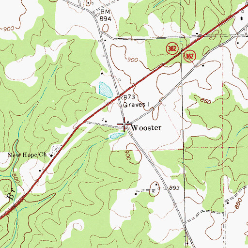 Topographic Map of Wooster, GA