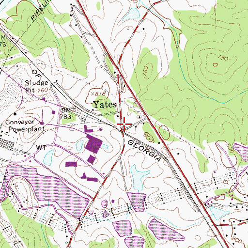 Topographic Map of Yates, GA