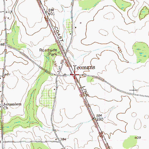 Topographic Map of Yeomans, GA
