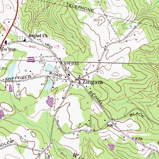 Topographic Map of Zingara, GA