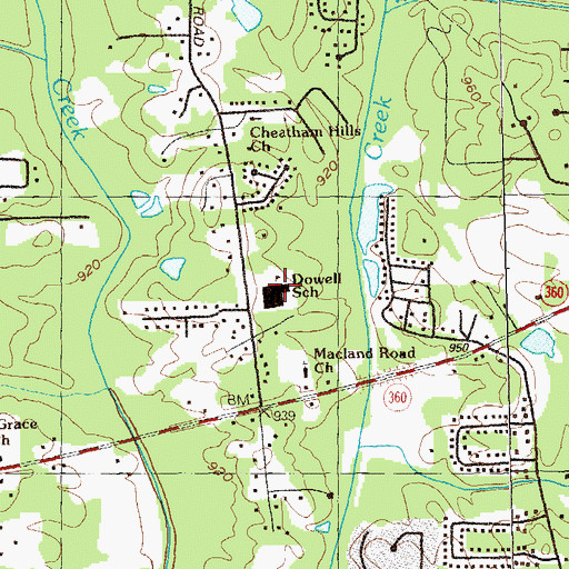 Topographic Map of Dowell Elementary School, GA