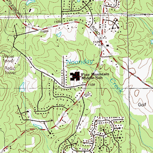 Topographic Map of Pine Mountain Middle School, GA